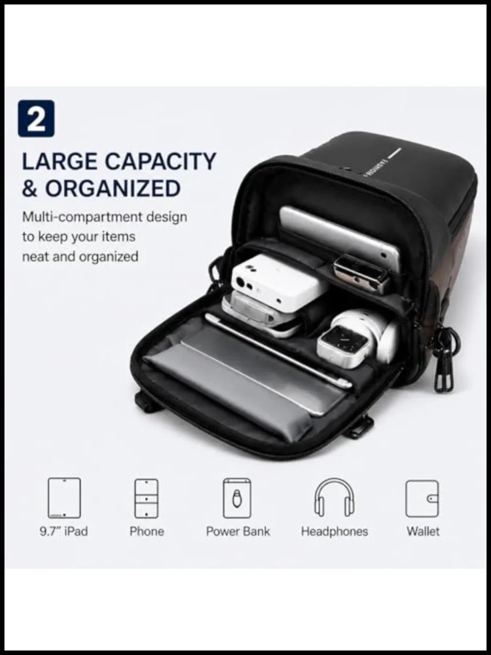 Anti-Theft Crossbody Sling Backpack with USB Charging Port for Travel Work